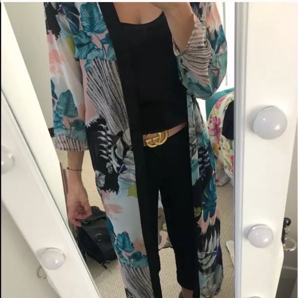 Boho Sheer Palm Print Kimono - Picture 2 of 3